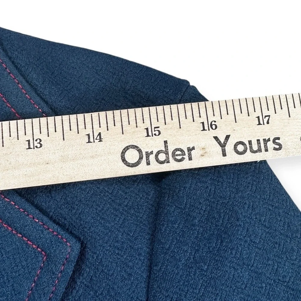 Vintage Tony Kent Mens Navy Blue Blazer‎ Red Contrast Stitch Textured Jacket